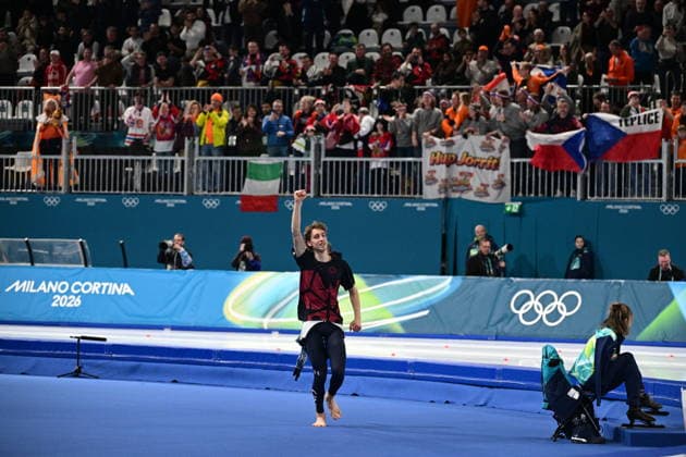 XXV Winter Olympic Games, Olympische Spiele, Olympia, OS in Milan, Italy, on February 13, 2026. Speed skating, Eisschnelllauf Men s 10000m. Metodej Jilek from Czech Republic celebrates victory. (CTKxPhoto MichalxKamaryt) CTKPhotoP2026021308662  CTKPhotoP2026021308662