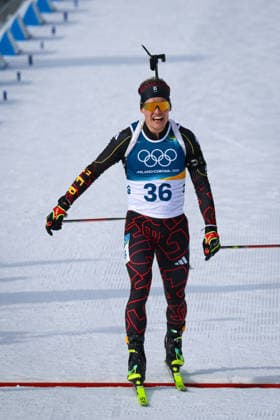 Antholz, Italien 13. Februar 2026: Biathlon Sprint Männer 10 km - Olympia 2026 Im Bild: Philipp Horn (GER) im Zielbereich. Anterselva Biathlon Arena *** Antholz, Italy 13 February 2026 Biathlon Sprint Men 10 km Olympia 2026 In the picture Philipp Horn GER in the finish area Anterselva Biathlon Arena Copyright: xFotostandx xHettichx