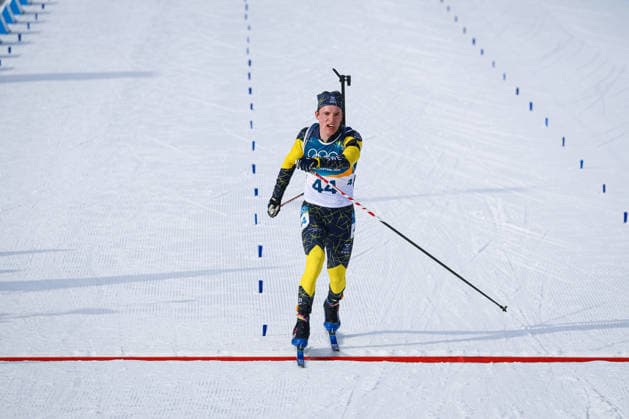 Antholz, Italien 13. Februar 2026: Biathlon Sprint Männer 10 km - Olympia 2026 Im Bild: Sebastian Samuelsson (SWE) im Zielbereich. Anterselva Biathlon Arena *** Antholz, Italy 13 February 2026 Biathlon Sprint Men 10 km Olympia 2026 In the picture Sebastian Samuelsson SWE in the finish area Anterselva Biathlon Arena Copyright: xFotostandx xHettichx