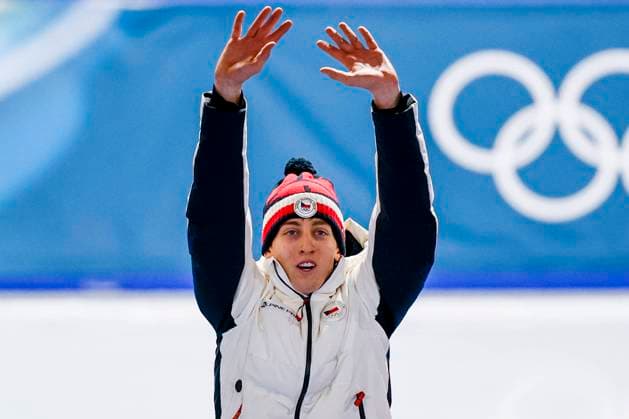 winner Metodej Jilek of Czechia celebrates during the medal ceremony after Men s 10000m, Milano Cortina 2026 Winter Olympics: Day 7, Speed skating, Eisschnelllauf - Milano Cortina 2026 Winter Olympics: Day 7, Milano Speed Skating Stadium, February 13, 2026, Milan, Italy.