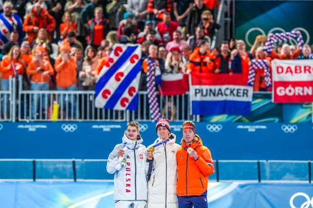 2026-02-13 - Milano Cortina 2026 Winter Olympics 10000m Men MILAN, ITALY - FEBRUARY 13: Vladimir Semirunniy of Poland, Metodej Jilek of Czechia, Jorrit Bergsma of Netherlands during the 10000m Men on the Milano Cortina 2026 Winter Olympics at the Milano Speed skating, Eisschnelllauf Arena on February 13, 2026 in Milan, Italy Milan Milano Speed Skating Arena Italy Content not available for redistribution in The Netherlands directly or indirectly through any third parties. Copyright: xAndrexWeeningx