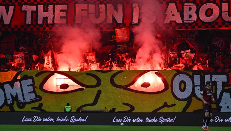 13 02 2026 Soccer Season 2025 2026 2 Soccer Bundesliga 22 Matchday 1 FC Nürnberg FCN Club Karlsruher SC KSC Sportfoto Zink xwoxzix DFL regulations prohibit any use of photographs as image sequences and or quasi video only for editorial use Choreo Choreografie Pyro Pyrotechnik Bengalos Bengalfackel Rauch Clubfans Fans Fanblock