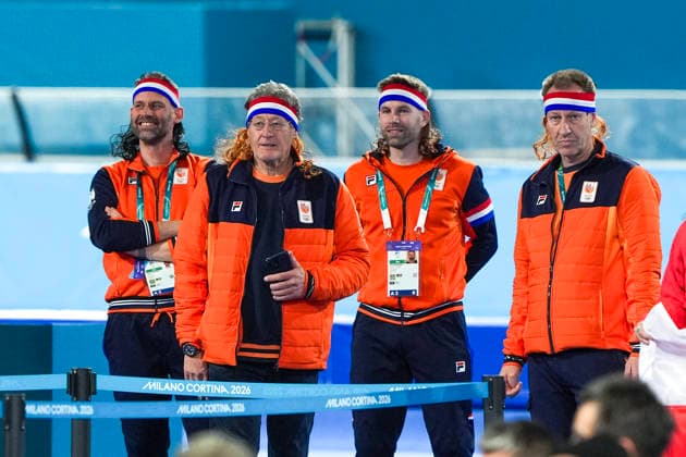 2026-02-13 - Milano Cortina 2026 Winter Olympics 10000m Men MILAN, ITALY - FEBRUARY 13: Arjan Samplonius, Jillert Anema, Daan Breeuwsma, Erik Wink during the 10000m Men on the Milano Cortina 2026 Winter Olympics at the Milano Speed skating, Eisschnelllauf Arena on February 13, 2026 in Milan, Italy Milan Milano Speed Skating Arena Italy Content not available for redistribution in The Netherlands directly or indirectly through any third parties. Copyright: xAndrexWeeningx