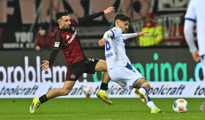 13 02 2026 Soccer Season 2025 2026 2 Soccer Bundesliga 22 Matchday 1 FC Nürnberg FCN Club Karlsruher SC KSC Sportfoto Zink xwoxzix DFL regulations prohibit any use of photographs as image sequences and or quasi video only for editorial use Berkay Yilmaz 21, 1 FC Nürnberg FCN Rafael Pinto Pedrosa 36, Karlsruher SC KSC