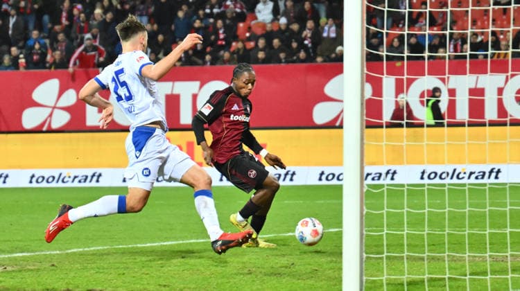 13 02 2026 Soccer Season 2025 2026 2 Soccer Bundesliga 22 Matchday 1 FC Nuremberg FCN Club Karlsruher SC KSC Sportfoto Zink xwoxzix DFL regulations prohibit any use of photographs as image sequences and or quasi video only for editorial use Mohamed Ali Zoma 23, 1 FC Nuremberg FCN scores goal Goal shot for 3 0 against Paul Scholl 15, Karlsruher SC KSC