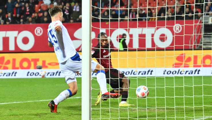13 02 2026 Soccer Season 2025 2026 2 Soccer Bundesliga 22 Matchday 1 FC Nuremberg FCN Club Karlsruher SC KSC Sportfoto Zink xwoxzix DFL regulations prohibit any use of photographs as image sequences and or quasi video only for editorial use Mohamed Ali Zoma 23, 1 FC Nuremberg FCN scores goal Goal shot for 3 0 against Paul Scholl 15, Karlsruher SC KSC
