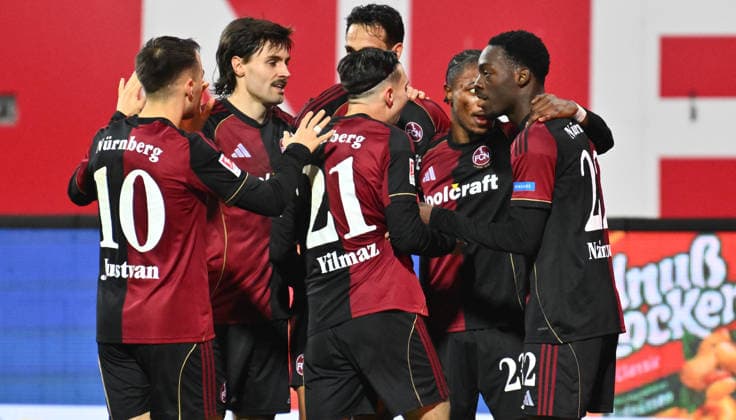 13 02 2026 Soccer Season 2025 2026 2 Soccer Bundesliga 22 Matchday 1 FC Nürnberg FCN Club Karlsruher SC KSC Sportfoto Zink xwoxzix DFL regulations prohibit any use of photographs as image sequences and or quasi video only for editorial use Torjubel Jubel nach Treffer Tor Torschuß zum 3 0 durch Mohamed Ali Zoma 23, 1 FC Nürnberg FCN Julian Justvan 10, 1 FC Nürnberg FCN Tom Baack 5, 1 FC Nürnberg FCN Berkay Yilmaz 21, 1 FC Nürnberg FCN Mohamed Ali Zoma 23, 1 FC Nürnberg FCN Rabby Nzingoula 22, 1 FC Nürnberg FCN