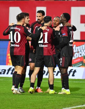 13 02 2026 Soccer Season 2025 2026 2 Soccer Bundesliga 22 Matchday 1 FC Nürnberg FCN Club Karlsruher SC KSC Sportfoto Zink xwoxzix DFL regulations prohibit any use of photographs as image sequences and or quasi video only for editorial use Torjubel Jubel nach Treffer Torschuß zum 3 0 durch Mohamed Ali Zoma 23, 1 FC Nürnberg FCN Julian Justvan 10, 1 FC Nürnberg FCN Tom Baack 5, 1 FC Nürnberg FCN Adriano Grimaldi 33, 1 FC Nürnberg FCN Berkay Yilmaz 21, 1 FC Nürnberg FCN Mohamed Ali Zoma 23, 1 FC Nürnberg FCN Rabby Nzingoula 22, 1 FC Nürnberg FCN