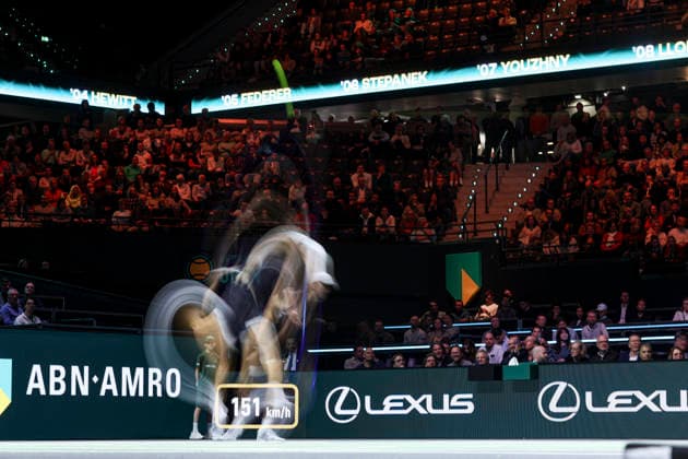 ABN AMRO Open 2026 - Quarter Finals Long exposure photography technique captures Alex de Minaur of Australia in action during the tennis game at the Men s Single category, a match against Botic van de Zandschulp of the Netherlands at the indoor ATP500 tournament ABN AMRO Open 2026 in Ahoy arena venue. Rotterdam, the Netherlands on February 13, 2026 Rotterdam Netherlands  Copyright: xNicolasxEconomoux originalFilename:economou-notitle260213_npeVJ.jpg