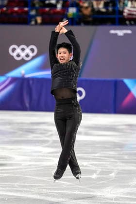 Yu-hsiang Li of Chinese Taipei performs his routine during the Men s Single Figure skating, Eiskunstlauf Final at the Milano Figure Skating Arena in Milan, Italy on Friday, February 13, 2026. Li scored a 214.33.  OLY20260213400 RICHARDxELLIS