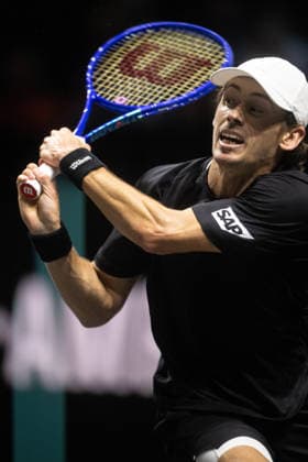 ROTTERDAM, NETHERLANDS - FEBRUARY 13: Alex de Minaur of Australia in action against Botic van de Zandschulp of the Netherlands during the Quarter-finals of the ABN AMRO Open at Rotterdam Ahoy on February 13, 2026 in Rotterdam, Netherlands. Credit: Andy Astfalck Netherlands Copyright: xAndyxAstfalckx