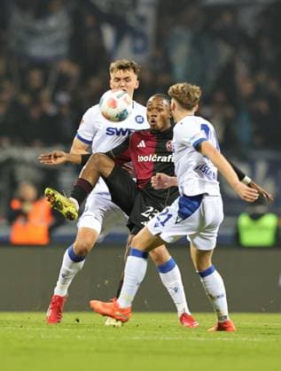 13 02 2026 Soccer season 2025 2026 2 Soccer Bundesliga 22 Matchday 1 FC Nürnberg FCN Club Karlsruher SC KSC Sportfoto Zink DaMa xdaxmax DFL regulations prohibit any use of photographs as image sequences and or quasi video only for editorial use Paul Scholl 15, Karlsruher SC KSC Mohamed Ali Zoma 23, 1 FC Nürnberg FCN Meiko Wäschenbach Waeschenbach 21, Karlsruher SC KSC