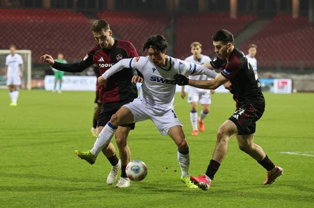 13 02 2026 Soccer Season 2025 2026 2 Soccer Bundesliga 22 Matchday 1 FC Nürnberg FCN Club Karlsruher SC KSC Sportfoto Zink DaMa xdaxmax DFL regulations prohibit any use of photographs as image sequences and or quasi video only for editorial use Adam Markhiev 6, 1 FC Nürnberg FCN Shio Fukuda 13, Karlsruher SC KSC Luka Lochoshvili 24, 1 FC Nürnberg FCN