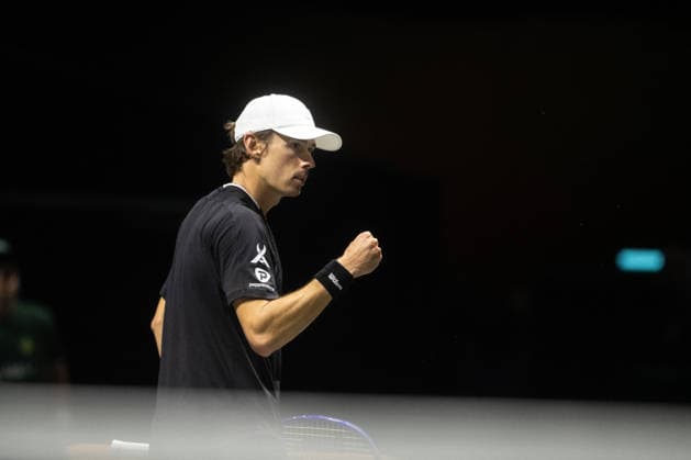 ROTTERDAM, NETHERLANDS - FEBRUARY 13: Alex de Minaur of Australia in action against Botic van de Zandschulp of the Netherlands during the Quarter-finals of the ABN AMRO Open at Rotterdam Ahoy on February 13, 2026 in Rotterdam, Netherlands. Credit: Andy Astfalck Netherlands Copyright: xAndyxAstfalckx