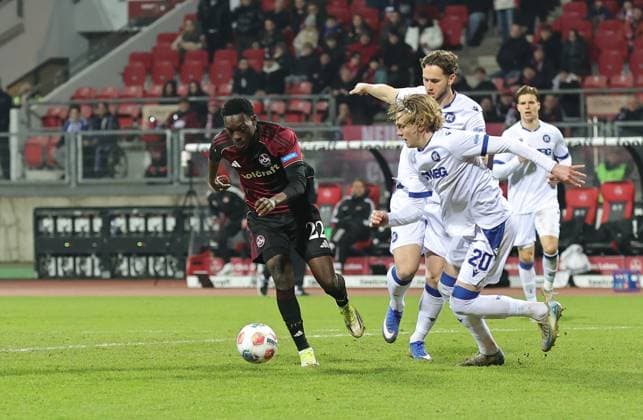 13 02 2026 Soccer Season 2025 2026 2 Soccer Bundesliga 22 Matchday 1 FC Nürnberg FCN Club Karlsruher SC KSC Sportfoto Zink DaMa xdaxmax DFL regulations prohibit any use of photographs as image sequences and or quasi video only for editorial use Rabby Nzingoula 22, 1 FC Nürnberg FCN Christoph Kobald 22, Karlsruher SC KSC David Herold 20, Karlsruher SC KSC