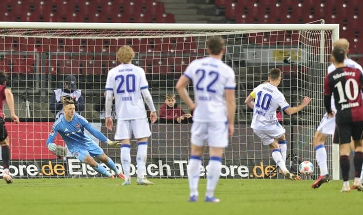 13 02 2026 Soccer Season 2025 2026 2 Soccer Bundesliga 22 Matchday 1 FC Nuremberg FCN Club Karlsruher SC KSC Sportfoto Zink DaMa xdaxmax DFL regulations prohibit any use of photographs as image sequences and or quasi video only for editorial use Goal Goalscorer Marvin Wanitzek 10, Karlsruher SC KSC vs Jan Reichert 1, 1 FC Nuremberg FCN