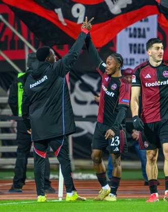 13 02 2026 Soccer Season 2025 2026 2 Soccer Bundesliga 22 Matchday 1 FC Nürnberg FCN Club Karlsruher SC KSC Sportfoto Zink xwoxzix DFL regulations prohibit any use of photographs as image sequences and or quasi video only for editorial use Torjubel Jubel nach Treffer Tor Torschuß zum 5 1 durch Mohamed Ali Zoma 23, 1 FC Nürnberg FCN Rabby Nzingoula 22, 1 FC Nürnberg FCN Mohamed Ali Zoma 23, 1 FC Nürnberg FCN