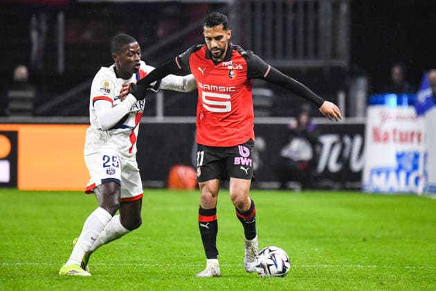 FOOTBALL : Stade Rennais vs Paris SG - Ligue 1 - JournÃ e 22 - 13 02 2026 Moussa Tamari (Stade Rennais) Nuno Mendes (Paris SG) RennesFrance  Copyright: xBaptistexAutissierx