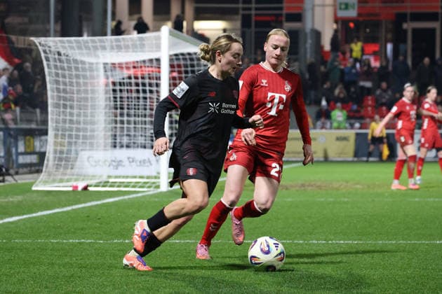 13 02 2026, xsscx, Women Soccer, Bayer 04 Leverkusen 1 FC Koeln, 1 Soccer Bundesliga, 18 Matchday, Ulrich Haberland Stadium, Season 2025 2026 Sofie Zdebel Bayer 04 Leverkusen 16 in duel against Anna Gerhardt 1 FC Koeln 21 DFB regulations prohibit any use of photographs as image sequences and or quasi video Photo xSandraxScherningxPressefotoKochx Nordrhein Westfalen Germany