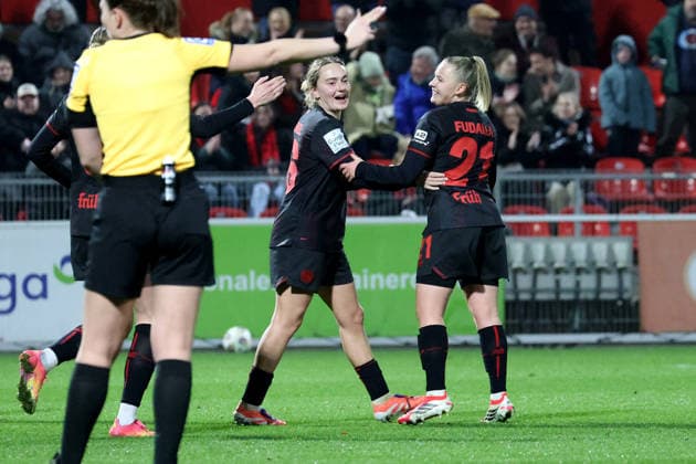 13 02 2026, xsscx, Frauen Fussball, Bayer 04 Leverkusen 1 FC Koeln, 1 Fussball Bundesliga, 18 Spieltag, Ulrich Haberland Stadion, Saison 2025 2026 Torjubel nach dem Tor zum 1 0 durch Torschützin Vanessa Fudalla Bayer 04 Leverkusen 21 DFB regulations prohibit any use of photographs as image sequences and or quasi video Photo xSandraxScherningxPressefotoKochx Nordrhein Westfalen Germany