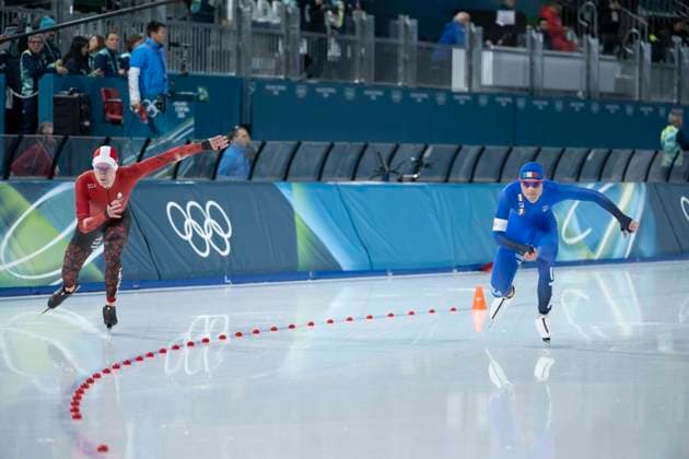 13th February 2026; Milan, Italy, 2026 Winter Olympic Games, Olympische Spiele, Olympia, OS Day Eight; Speed & x200b;& x200b;Skating Men s 10,000m Sigurd Henriksen of Team Norway and Riccardo Lorello of Team Italy  BestxImages Content restricted for UK based newspaper