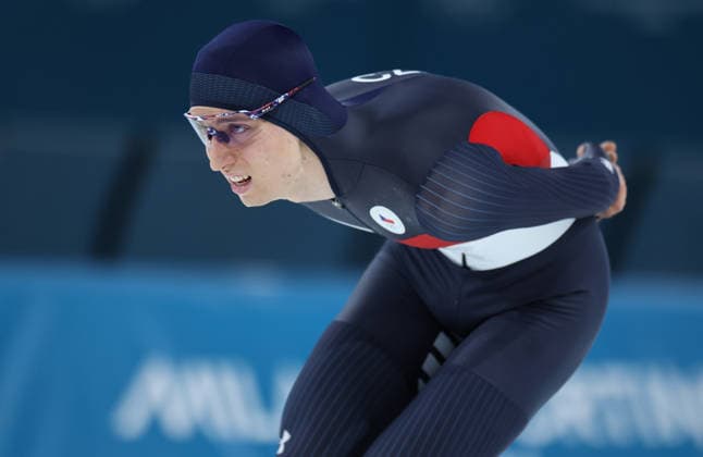 (260213) -- MILAN, Feb. 13, 2026 -- Metodej Jilek of the Czech Republic competes during the Speed skating, Eisschnelllauf men s 10000m event at the Milan-Cortina 2026 Olympic Winter games, Winterspiele,Spiele, Summer games in Milan, Italy, Feb. 13, 2026. ) (MICO2026)ITALY-MILAN-OLYMPIC WINTER GAMES-SPEED SKATING-MEN S 10000M LixJing 