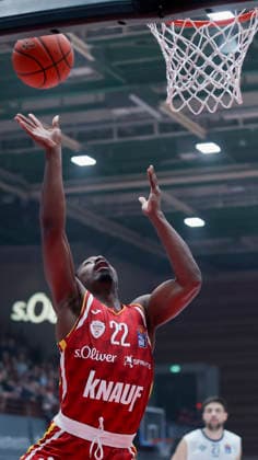 In the picture Johnathan Stove Wuerzburg Baskets, 22 13 02 2026, Fitness First Wuerzburg Baskets vs MLP Academics Heidelberg, easyCredit BBL, Matchday 20, Germany, 97072, tectake Arena Wuerzburg, Copyright: HMBxMedia xJulienxBecker
