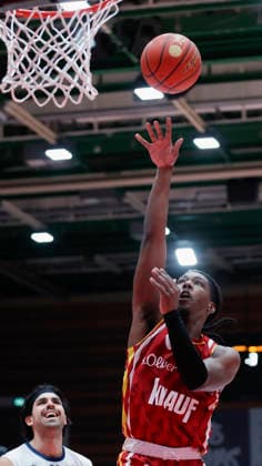 In the picture Marcus Carr Wuerzburg Baskets, 5 13 02 2026, Fitness First Wuerzburg Baskets vs MLP Academics Heidelberg, easyCredit BBL, Matchday 20, Germany, 97072, tectake Arena Wuerzburg, Copyright: HMBxMedia xJulienxBecker
