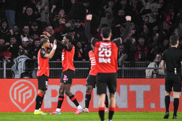 FOOTBALL : Stade Rennais vs Paris SG - Ligue 1 - JournÃ e 22 - 13 02 2026 Joie des joueurs du Stade Rennais aprÃ s le but de Breel Embolo (Stade Rennais) RennesFrance  Copyright: xBaptistexAutissierx