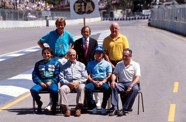 World Champions: Back L-R: James Hunt, Jackie Stewart, Denny Hulme. Front L-R: Nelson Piquet, Juan Manuel Fangio, Ayrton Senna, Jack Brabham..Australian GP - Adelaide, Australia, 4 November 1990 Copyright: xSuttonxMotorsportsx