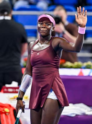 February 13, 2026, Doha, Qatar: Victoria Mboko of Canada seen in celebrates after winning against Jelena Ostapenko of Latvia ( not in view) during their women s singles semifinal match at the WTA, Tennis Damen Qatar TotalEnergies Open 2026 tennis tournament at the Khalifa International Tennis Complex. Victoria Mboko won against Jelena Ostapenko 6-3,6-2. WTA Qatar TotalEnergies Open 2026-Semifinal Women S Match - 13 Feb 2026  - ZUMAs197 20260213_aaa_s197_199 Copyright: xNoushadxVariyattiyakkalx