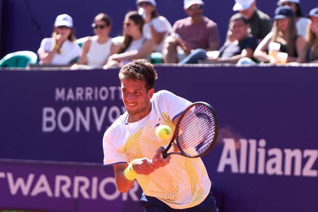 Vit Kopriva of Czechia returns a backhand to Francisco Cerundolo of Argentina during the quarter-finals match of Argentina Open at Buenos Aires Lawn Tennis Club on February 13, 2026 in Buenos Aires, Argentina. (Photo by Camilla Stolen, Imago) Buenos Aires Buenos Aires Copyright: xCamillaxStolenx L1108177