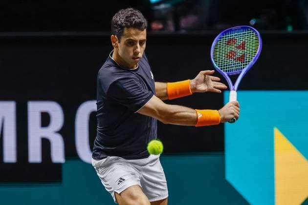 Jaume Munar in action against Alexander Bublik ABN AMRO Open, Day 5, Day Five, ABN AMRO Open, Rotterdam Ahoy, February 13, 2026, Rotterdam, Netherlands.