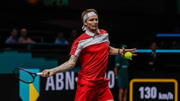 Alexander Bublik in action against Jaume Munar ABN AMRO Open, Day 5, Day Five, ABN AMRO Open, Rotterdam Ahoy, February 13, 2026, Rotterdam, Netherlands.