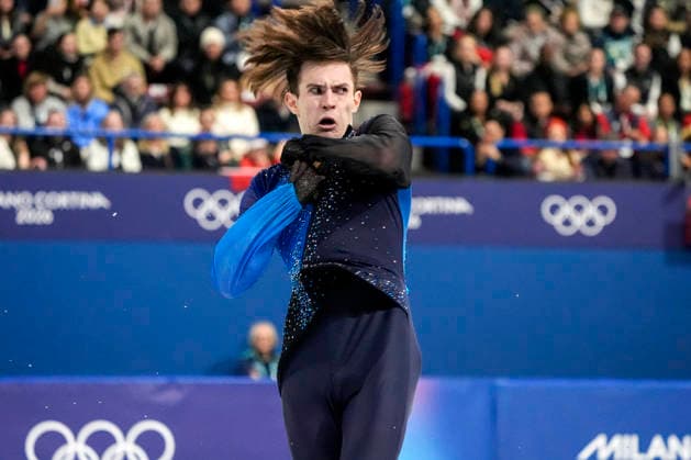 Mikhail Shaidorov of Kazakhstan performs his routine during the Men s Single Figure skating, Eiskunstlauf Final at the Milano Figure Skating Arena in Milan, Italy on Friday, February 13, 2026. Shaidorov scored a 291.58.  OLY20260213443 RICHARDxELLIS