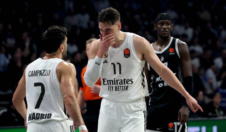 Partizan v Real Madrid, Euroleague, season 2025 2026, round 28 Belgrade, Serbia. 13th Feb, 2026. Real Madrid s Facundo Campazzo Real Madrid s Mario Hezonja during Euroleague basketball match between Partizan and Real Madrid on February 13. 2026. in Belgrade, Serbia. Belgrade Serbia Copyright: xPedjaxMilosavljevic STARSPORTx