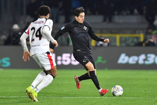 CALCIO - Serie A - Pisa SC vs AC Milan Samuele Angori (Pisa) during Pisa SC vs AC Milan, Italian soccer Serie A match in Pisa, Italy, February 13 2026 Pisa Italy  Copyright: xIPAxSport ABACAx
