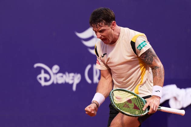 Camilo Ugo of Argentina reacts to a break point won against Sebastian Baez of Argentina during the quarter-finals match of Argentina Open at Buenos Aires Lawn Tennis Club on February 13, 2026 in Buenos Aires, Argentina. (Photo by Camilla Stolen, Imago) Buenos Aires Buenos Aires Copyright: xCamillaxStolenx L1109104