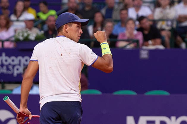 Sebastian Baez of Argentina celebrates a victory over Camilo Ugo of Argentina during the quarter-finals match of Argentina Open at Buenos Aires Lawn Tennis Club on February 13, 2026 in Buenos Aires, Argentina. (Photo by Camilla Stolen, Imago) Buenos Aires Buenos Aires Copyright: xCamillaxStolenx L1109129