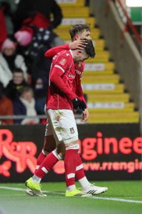 Wrexham FC v Ipswich Town, FA Cup Josh Windass of Wrexham celebrates scoring their first goal with Callum Doyle of Wrexham during the FA Cup match between Wrexham FC and Ipswich Town at the Racecourse Ground, Wrexham, UK on 13 February 2026. Wrexham Racecourse Ground Wales UK Editorial use only DataCo restrictions apply See www.football-dataco.com , Copyright: xAlunxRobertsx PSI-23749-0070