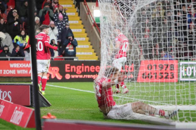 Wrexham FC v Ipswich Town, FA Cup Josh Windass of Wrexham celebrates scoring their first goal during the FA Cup match between Wrexham FC and Ipswich Town at the Racecourse Ground, Wrexham, UK on 13 February 2026. Wrexham Racecourse Ground Wales UK Editorial use only DataCo restrictions apply See www.football-dataco.com , Copyright: xAlunxRobertsx PSI-23749-0093