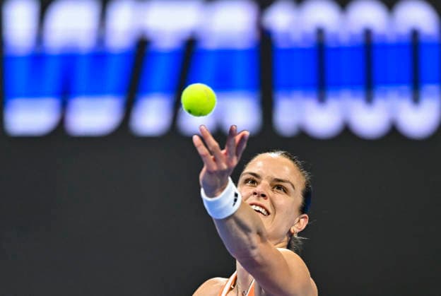 February 13, 2026, Doha, Qatar: Maria Sakkari of Greece plays against Karolina Muchova of the Czech Republic ( not in view) during their women s singles semifinal match at the WTA, Tennis Damen Qatar TotalEnergies Open 2026 tennis tournament at the Khalifa International Tennis Complex. .?? Karolina Muchova won against Maria Sakkari 3-6,6-4,6-1. WTA Qatar TotalEnergies Open 2026-Semifinal In Doha - 13 Feb 2026  - ZUMAs197 20260213_aaa_s197_651 Copyright: xNoushadxVariyattiyakkalx