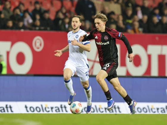 13 02 2026 Soccer Season 2025 2026 2 Soccer Bundesliga 22 Matchday 1 FC Nuremberg FCN Club Karlsruher SC KSC Sportfoto Zink DaMa xdaxmax DFL regulations prohibit any use of photographs as image sequences and or quasi video only for editorial use Marko Soldic 16, 1 FC Nuremberg FCN in attack