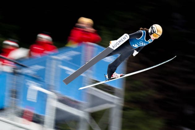 OLYMPICS - Winter Olympic Games, Olympische Spiele, Olympia, OS Milano Cortina 2026 PREDAZZO,ITALY,14.FEB.26 - OLYMPICS, Ski jumping, Skispringen, Ski, nordisch - Winter Olympic Games Milano Cortina 2026, large hill, women, training. Image shows Juliane Seyfarth (GER) in front of the judges tower.  GEPAxpictures xOliverxLerch