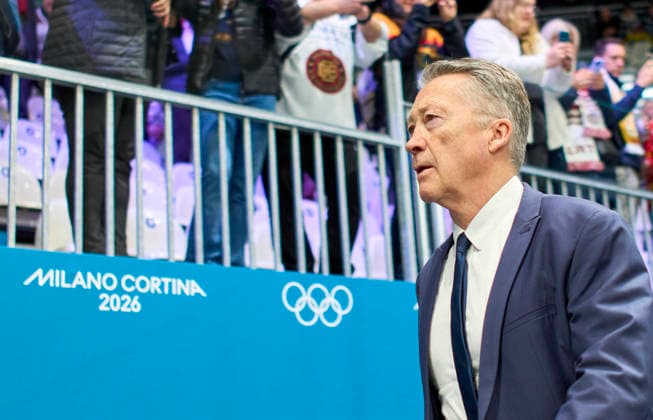 Head coach Harold Kreis of Germany at the preliminary men Ice hockey, Eishockey match Group C Germany - Latvia of the Milano Cortina 2026 Winter Olympic Games, Olympische Spiele, Olympia, OS at Milano Rho Ice Hockey Arena on February 14, 2026 in Milan, Italy.