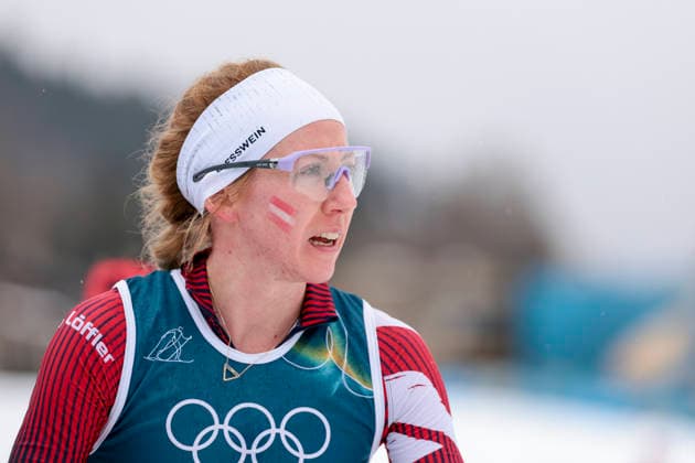 OLYMPICS - Winter Olympic Games, Olympische Spiele, Olympia, OS Milano Cortina 2026 TESERO,ITALY,14.FEB.26 - OLYMPICS, NORDIC SKIING, CROSS COUNTRY SKIING - Winter Olympic Games Milano Cortina 2026, 4X7.5km relay, women, medal ceremony. Image shows Teresa Stadlober (AUT).  GEPAxpictures xMatthiasxTrinkl