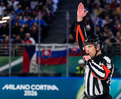 260214 Referee Andris Ansons in the men s Ice hockey, Eishockey game between Sweden and Slovakia during day 8 of the 2026 Winter Olympics on February 14, 2026 in Milan. Photo: Carl Sandin BILDBYRAN kod CS CS0879 ishockey ice hockey Olympic Games, Olympische Spiele, Olympia, OS olympics winter olympics os ol olympiska spel vinter-os olympiske leker milano cortina 2026 milan cortina 2026 milano cortina 2026 olympic games milano cortina 2026 winter olympic games milano cortina-os milano cortina-ol vinter-ol 8 bbeng sverige sweden slovakien slovakia *** 260214 Referee Andris Ansons in the men s ice hockey game between Sweden and Slovakia during day 8 of the 2026 Winter Olympics on February 14, 2026 in Milan Photo Carl Sandin BILDBYRAN kod CS CS0879 ishockey ice hockey olympic games olympics winter olympics os ol olympiska spel vinter os olympiske leker milano cortina 2026 milan cortina 2026 milano cortina 2026 olympic games milano cortina 2026 winter olympic games milano cortina os milano cortina ol vinter ol 8 bbeng sverige sweden slovakien slovakia  Copyright: CARLxSANDIN BB260214CS033