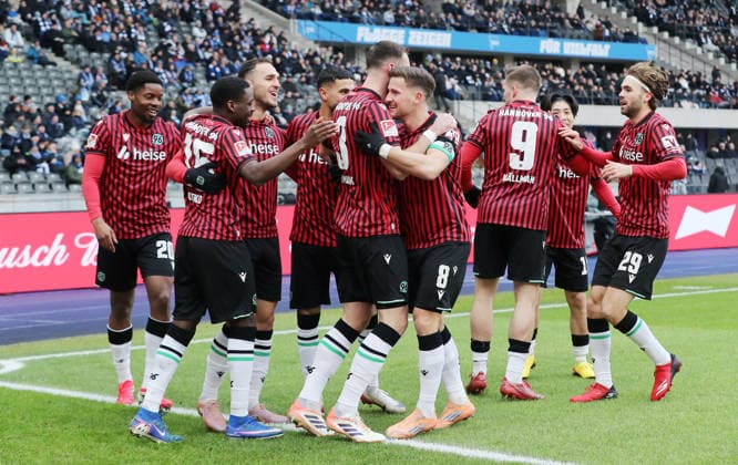 Boris Tomiak cheers after 0 1 with teammates Joy Emotion Cheering Sport Soccer Football DFL 2 Bundesliga Men 22 Matchday Season 2025 2026 14 02 2026 Hertha BSC Berlin vs Hannover 96 DFL regulations prohibit any use of photographs as image sequences and or quasi video