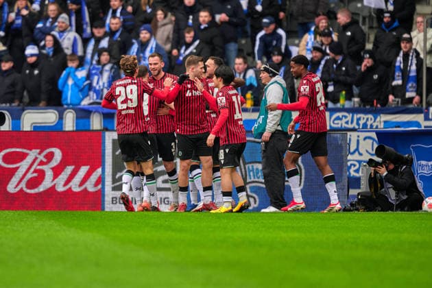 Hannover 96, Goal for 1 0, Boris Tomiak hannover 96, 03 , Cheers, GER, Hertha BSC vs ,Hannover 96, 2 Bundesliga, Season 2025 2026, 22 Matchday, 14 02 2026 DFL REGULATIONS PROHIBIT ANY USE OF PHOTOGRAPHS AS IMAGE SEQUENCES AND OR QUASI VIDEO GER, Hertha BSC vs ,Hannover 96, 2 Bundesliga, Season 2025 2026, 22 Matchday, 14 02 2026 Berlin Copyright: xClaudiusxRauch,xEibner-Pressefotox xClaudiusxRauchx EP_CRH