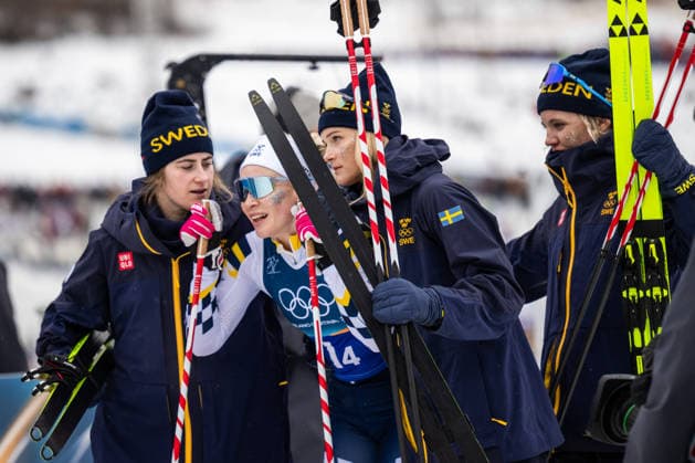 260214 Linn Svahn, Ebba Andersson, Frida Karlsson and Jonna Sundling of Sweden celebrate after competing in the women s 4 x 7.5km relay cross-country skiing race during day 8 of the 2026 Winter Olympics on February 14, 2026 in Val di Fiemme. Photo: Maxim Thore BILDBYRAN kod MT MT0980 skidor cross-country skiing langrenn Olympic Games, Olympische Spiele, Olympia, OS olympics winter olympics os ol olympiska spel vinter-os olympiske leker milano cortina 2026 milan cortina 2026 milano cortina 2026 olympic games milano cortina 2026 winter olympic games milano cortina-os milano cortina-ol vinter-ol 8 bbeng stafett dam sverige silver jubel *** 260214 Linn Svahn, Ebba Andersson, Frida Karlsson and Jonna Sundling of Sweden celebrate after competing in the women s 4 x 7 5km relay cross country skiing race during day 8 of the 2026 Winter Olympics on February 14, 2026 in Val di Fiemme Photo Maxim Thore BILDBYRAN kod MT MT0980 skidor cross country skiing langrenn olympic games olympics winter olympics os ol olympiska spel vinter os olympiske leker milano cortina 2026 milan cortina 2026 milano cortina 2026 olympic games milano cortina 2026 winter olympic games milano cortina os milano cortina ol vinter ol 8 bbeng relay dam sverige silver jubel  Copyright: MAXIMxTHORE BB260214MT025